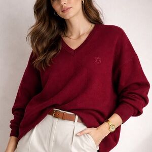 Mario Giorgi Italy burgundy wool blend V neck sweater oversized preppy M/L